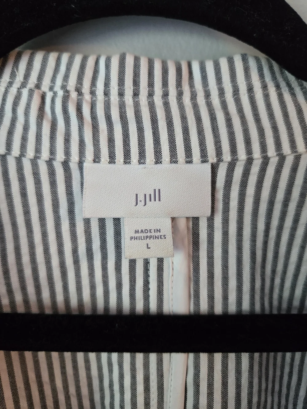 J. Jill Seersucker Blazer Jacket Large Gray White Pinstripe Striped One Button